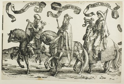 Davi, Salomão, Roboão, prato um, de Os Doze Reis de Israel de Lucas van Leyden