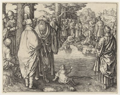 O baptismo de Cristo no rio Jordão de Lucas van Leyden