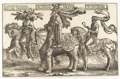 Os heróis Héctor de Tróia, Alexandre o Grande e Júlio César
Os nove heróis (título da série) de Lucas van Leyden