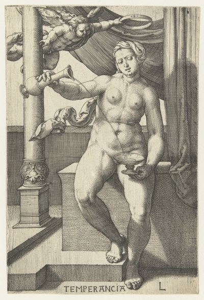 sobriedade Temperancia (título no objeto) Sete Virtudes (título da série) de Lucas van Leyden