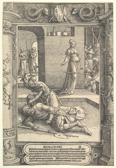 Jael Killing Sisera, moldura ornamental, ca. 1517. de Lucas van Leyden