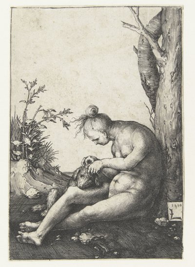 Mulher nua com cão de Lucas van Leyden