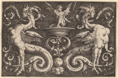 Ornamento com duas esfinges e um homem alado de Lucas van Leyden