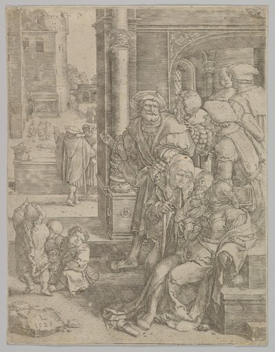 Poeta Virgílio Suspenso em uma cesta, 1525. de Lucas van Leyden