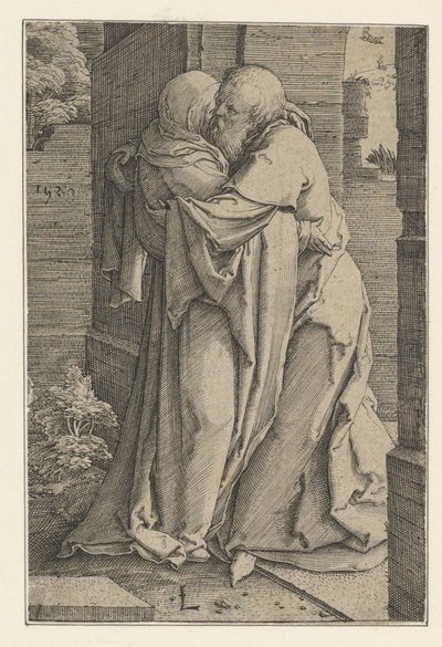São Joaquim Abraçando Santa Ana, 1520. de Lucas van Leyden