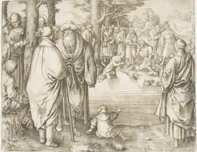 O Batismo de Cristo no Rio Jordão de Lucas van Leyden