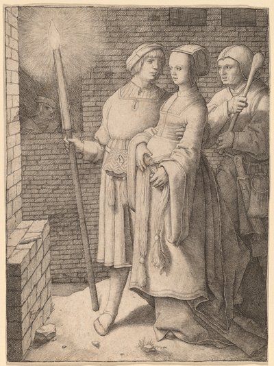 O homem com a tocha e uma mulher seguida por um tolo de Lucas van Leyden
