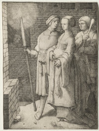 O homem com a tocha e uma mulher seguida por um tolo de Lucas van Leyden