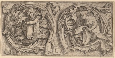 Tritão e sereia em gavinhas de Lucas van Leyden