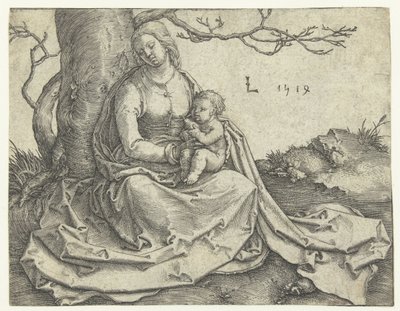 Virgem e Menino sentados debaixo de uma árvore de Lucas van Leyden