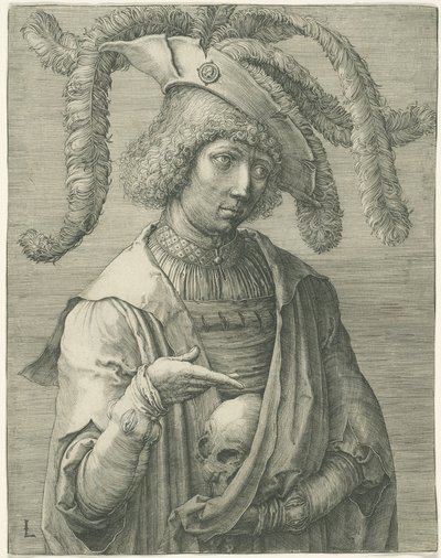 Jovem com uma caveira de Lucas van Leyden