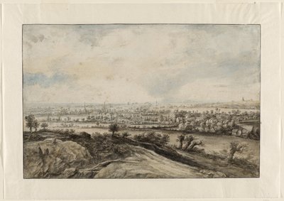 Uma paisagem panorâmica de rio com salgueiros Pollard de Lucas van Uden
