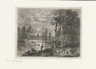 Paisagem à noite com agricultores e gado Pequenas paisagens (título da série) de Lucas van Uden