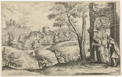 Paisagem com a família santa e duas parteiras de Lucas van Uden