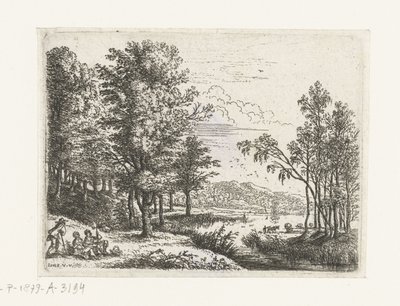 Paisagem com três figuras por um lago Pequenas paisagens (título da série) de Lucas van Uden