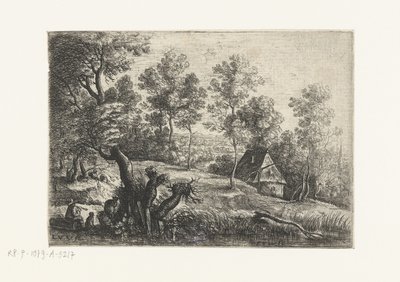 Paisagem com uma casa e um poço Cinco paisagens (título da série) de Lucas van Uden