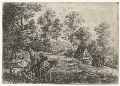 Paisagem com uma casa e um poço Cinco paisagens (título da série) de Lucas van Uden