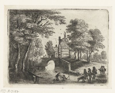 Paisagem com um rio, uma ponte e cavaleiros
Pequenas paisagens (título da série) de Lucas van Uden