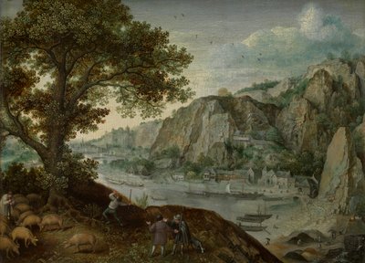 Huy, visto de Ahin (óleo sobre painel) de Lucas van Valckenborch