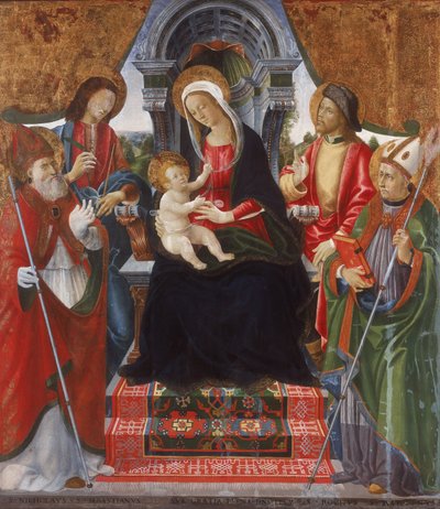 A Virgem e o Menino com os Santos Nicolau, Sebastião, Roch e Martin de Lucchese School Late 15th Century
