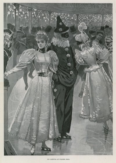 Carnaval no gelo no Niagara Hall, Westminster Londres (litografia) de Lucien Davis