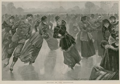 Patinagem na Serpentina, Hyde Park, Londres (gravura) de Lucien Davis