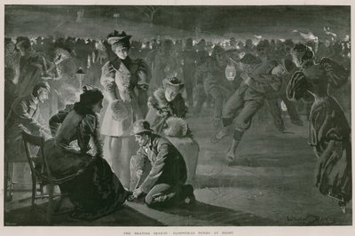 A época de patinagem: Hampstead Ponds à noite (litografia) de Lucien Davis