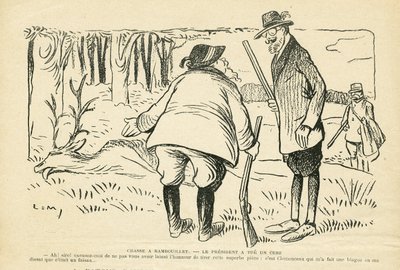 Ilustração em Le Rire, 05/12/08 - Caça em Rambouillet - Vegetação Natural, Caça caçador, Presidente da República, Rambouillet - Clemenceau Georges, Fallieres Armand (1841-1931), Stag de Lucien Metivet