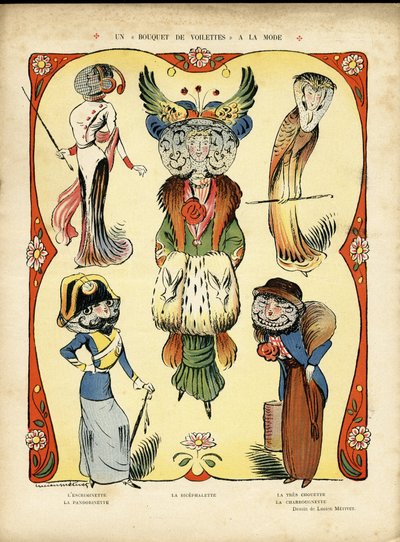 Ilustração em Le Rire, 09/04/10 - Um bouquet de véus da moda - Moda, Esgrima (gravação) de Lucien Metivet