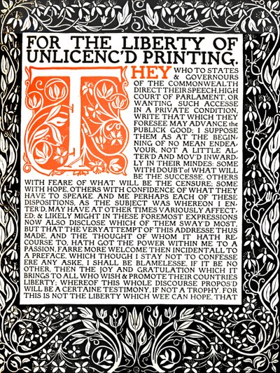 Eragny Press: Página de abertura da Areopagitica, c.1895-1914. de Lucien Pissaro