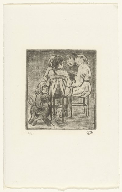 Grupo de cinco raparigas sentadas de Lucien Pissarro
