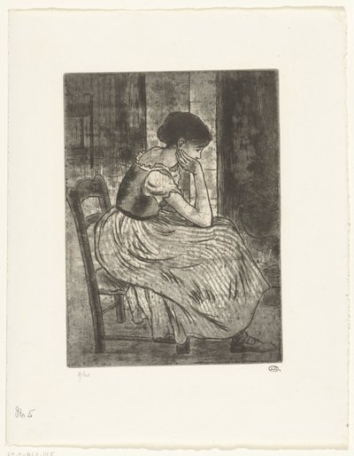 Jovem mulher sentada junto a uma lareira de Lucien Pissarro