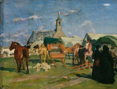 Posto de preparação / Pardon de Notre-Dame de bon voyage (Pointe du Raz), c.1913 (óleo sobre tela) de Lucien Simon