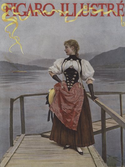 Na Suíça (na Suíça). Capa do Ilustre Figaro, julho de 1893 de Lucius Rossi
