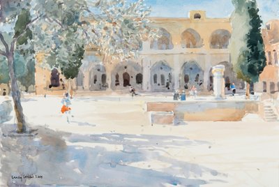 Batei Mahase Square, Old Jerusalem, 2019 (w - c no papel) de Lucy Willis