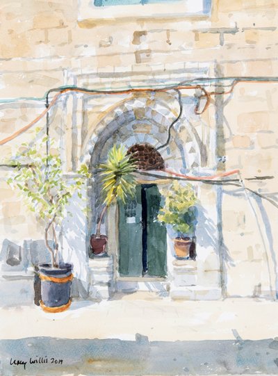 No bairro muçulmano, Jerusalém, 2019 (w - c no papel) de Lucy Willis