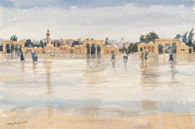 Vento e chuva no Monte do Templo, Jerusalém, 2019 (w - c no papel) de Lucy Willis