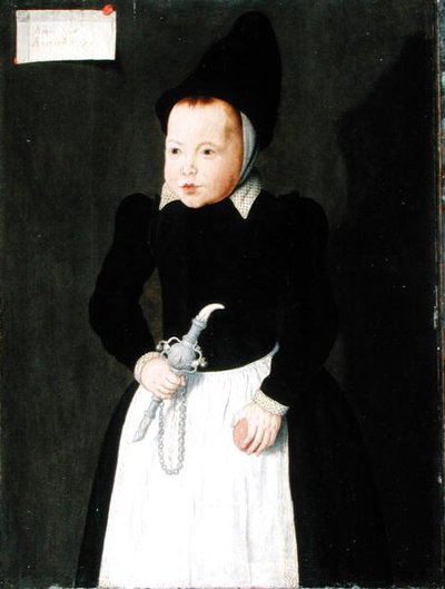 Um retrato de uma criança segurando um Rinkelbel (óleo sobre painel) de Ludger Tom the Younger Ring