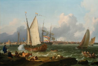 Vista da ilha Nesserland em Emden de Ludolf Backhuysen