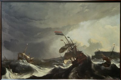Navios em perigo durante uma forte tempestade de Ludolf Backhuysen