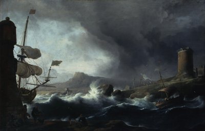 Mar tempestuoso numa costa montanhosa de Ludolf Backhuysen