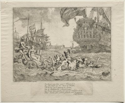 A personificação de Amsterdã andando na carruagem de Netuno, 1701. de Ludolf Backhuysen