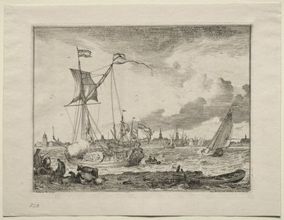 Vista de Amsterdã com navios em primeiro plano, 1701. de Ludolf Backhuysen