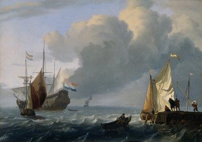 Fragata holandesa e outros navios ao largo da costa, c.1690 (óleo sobre painel de carvalho) de Ludolf Bakhuizen