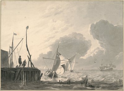 Porto no mar durante uma tempestade de Ludolf Bakhuizen