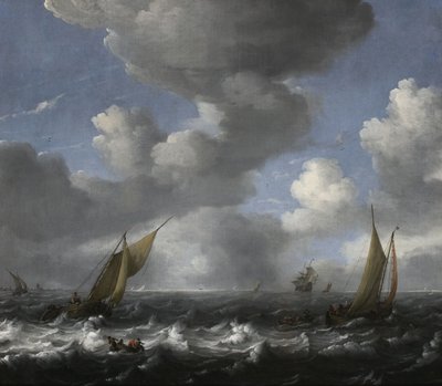 Vista do mar com barcos de pesca de Ludolf Bakhuizen