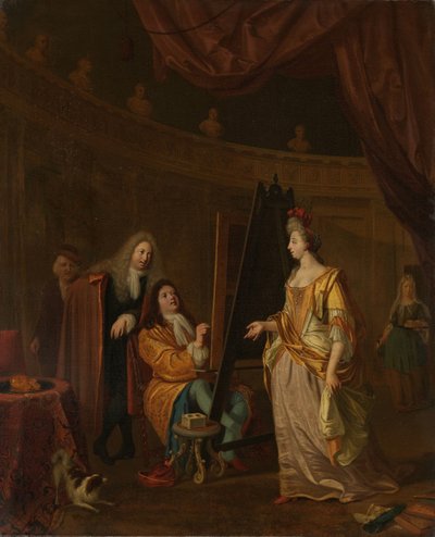 Um Artista no seu Estúdio, Pintando o Retrato de uma Senhora de Ludolf Bakhuysen