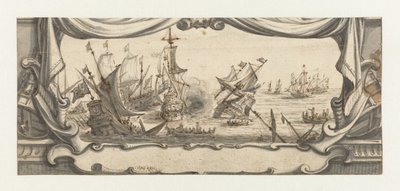Batalha naval em uma cartela de Ludolf Bakhuysen