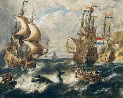 Detalhe "" Baleeira "". Pintura de Ludolf Backhuysen (1631-1708). Nancy. Museu bela-Artes. de Ludolf I Backhuysen