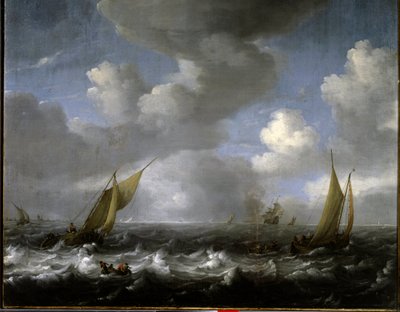 Marinha. Pintura por Ludolf Backhuysen (1631-1708) Ec. Hol. de Ludolf I Backhuysen